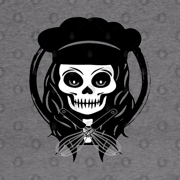 Female Cook Skull and Whisk Black Logo by Nuletto